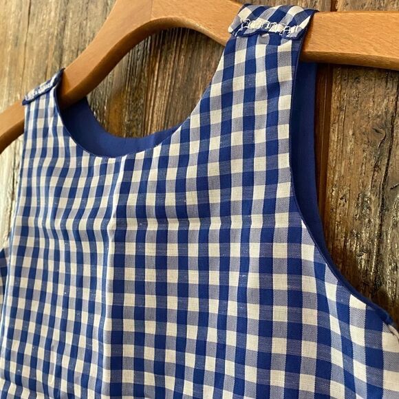 Handmade Baby Toddler Sz 1 Reversible Blue Gingham Summer Sleeveless Beach Dress - Picture 4 of 8